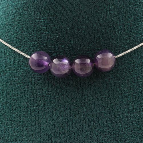 Collier 4 Perles Améthyste 8 Mm. Chaine En Acier Inoxydable Collier Femmes, Hommes. Taille Personnalisable.