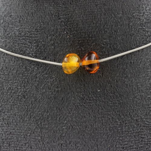 Collier 2 Perles Ambre Véritable De La Mer Baltique. Chaine En Acier Collier Femmes, Hommes. Taille Personnalisable.