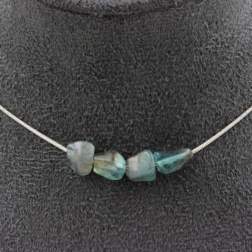 Collier 4 Perles Apatite Du Brésil. Chaine En Acier Inoxydable Collier Femmes, Hommes. Taille Personnalisable.
