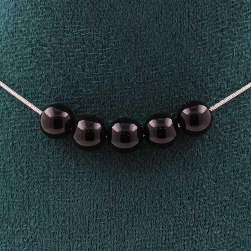 Collier 5 Perles Agate Noire 8 Mm. Chaine En Acier Inoxydable Collier Femmes, Hommes. Taille Personnalisable.