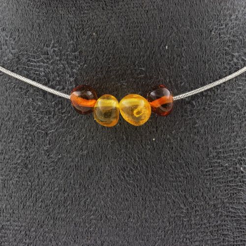 Collier 4 Perles Ambre Véritable De La Mer Baltique. Chaine En Acier Collier Femmes, Hommes. Taille Personnalisable.