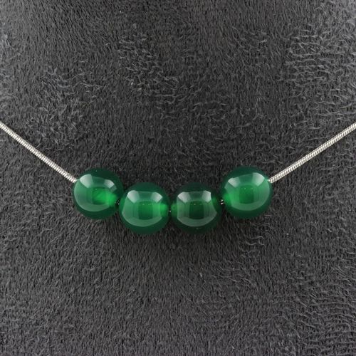 Collier 4 Perles Agate Verte 8 Mm. Chaine En Acier Inoxydable Collier Femmes, Hommes. Taille Personnalisable.