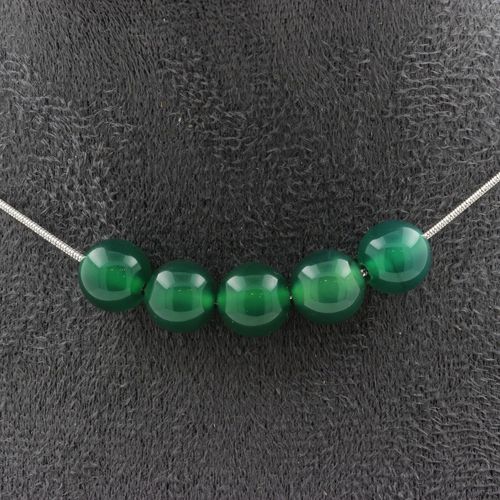 Collier 5 Perles Agate Verte 8 Mm. Chaine En Acier Inoxydable Collier Femmes, Hommes. Taille Personnalisable.