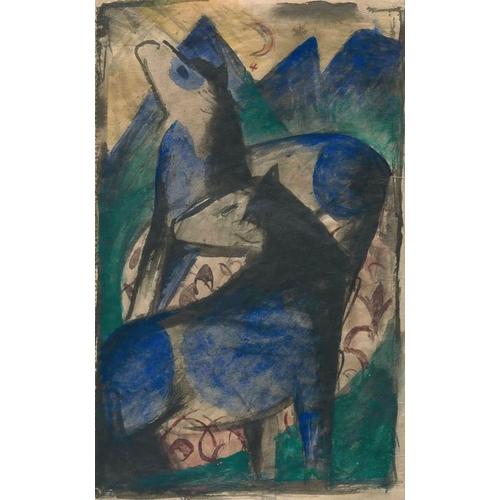 Canevas imprimer Deux chevaux bleus (1913) Impression sur toile Roulée Tableau Art Décoration Murale / Sans cadre 40x50cm ou 45x45cm