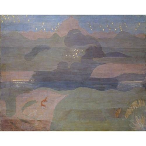 Canevas imprimer Nuit étoilée au-dessus du lac de Walenstadt (1931) Impression sur toile Roulée Tableau Art Décoration Murale / Sans cadre 40x50cm ou 45x45cm