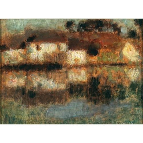 Canevas imprimer Les Maisons sur l'eau, Berneval ou le Canal - clair de lune (1903) Impression sur toile Roulée Tableau Art Décoration Murale / Sans cadre 40x50cm ou 45x45cm