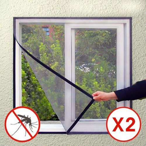 Lot De 2 Moustiquaires Pour Fenêtre Avec Fixation Velcro 120 X 100 Cm Filet Noir Anti-Moustiques Anti-Insectes