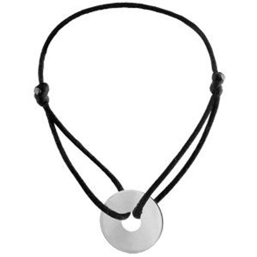 Bracelet Cordon Noir Coulissant Motif Rond Perce A Graver Argent