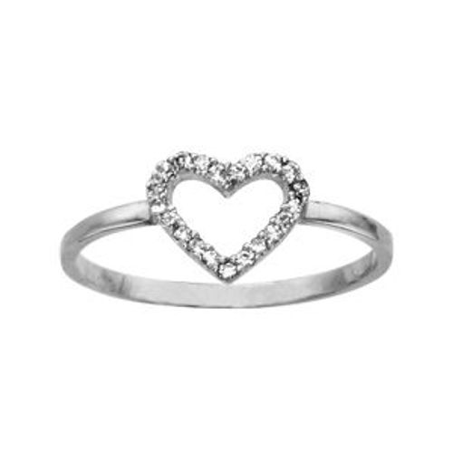 Bague Argent Rhodié Forme Coeur Ajouré Et Oxydes Blancs Sertis