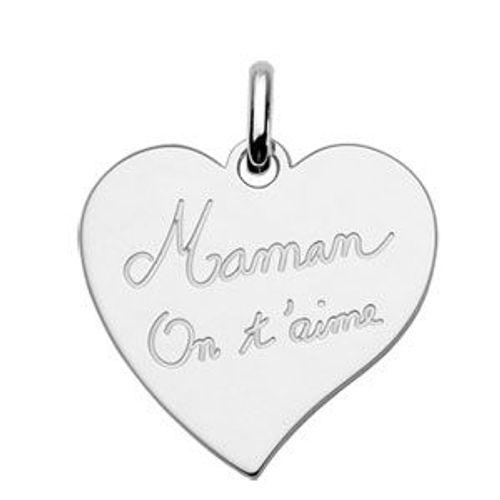 Pendentif Argent Rhodié Coeur Gravé Maman On T'aime