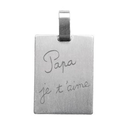 Pendentif Plaque Acier Gi 19x26mm Rectangulaire Gravé Papa Je T'aime