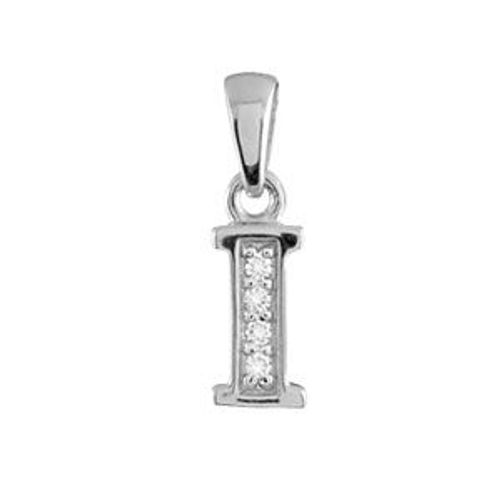 Pendentif Argent Rhodié Initiale I Pierres Blanches