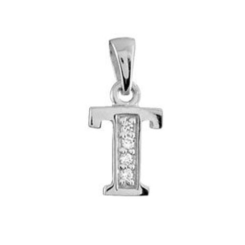 Pendentif Argent Rhodié Initiale T Pierres Blanches