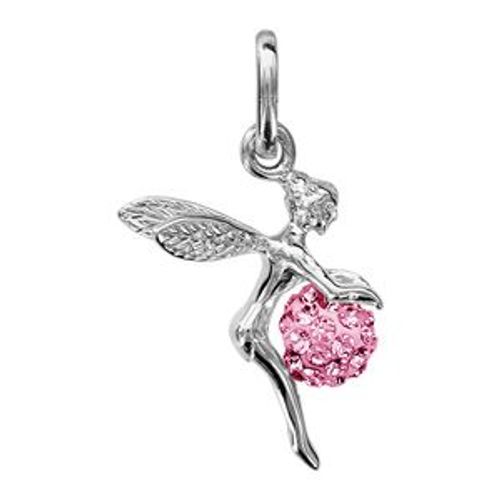 Pendentif Argent Rhodié Fée Boule Strass Rose