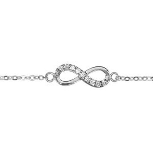 Bracelet Argent Rhodié Forme Huit (Infini) Pierres Blanches Sur La Moitié 16+2cm