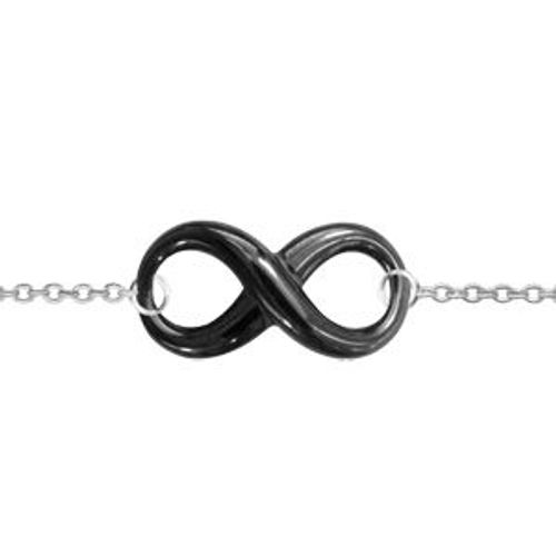 Bracelet Argent Rhodié Motif Infini Céramique Noire 16+3cm