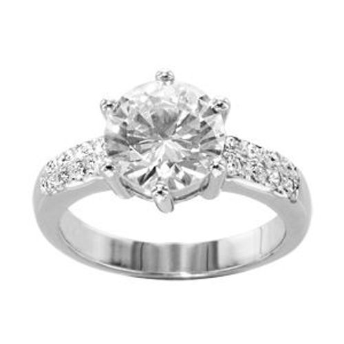 Bague Argent Rhodié Style Alliance Oxyde Rond Blanc Serti 6 Griffes Et Oxydes Blancs Sertis