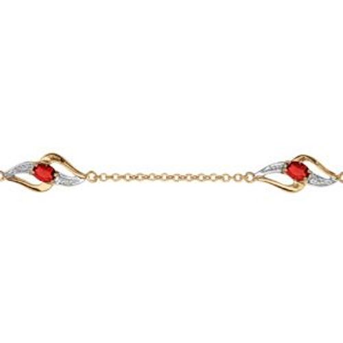 Bracelet Plaqué Or 3 Motifs Pierres Rouges 16+3cm