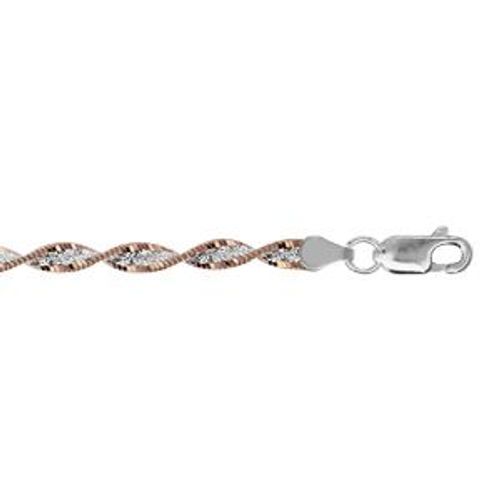Bracelet Argent Chaîne Vrille Avec Dorure Rose 18cm