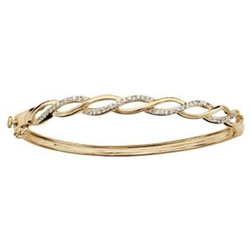 Bracelet Plaqué Or Jonc Tressé Oxydes Blancs Sertis