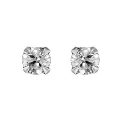 Boucles D'oreille Tige Acier Chirurgical Pierre Ronde Blanche 3mm Serti 4 Griffes