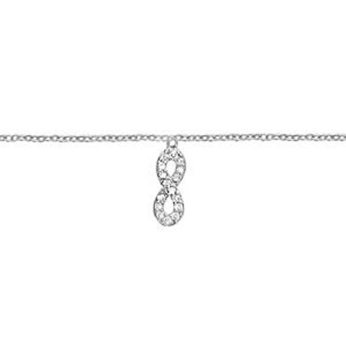 Chaîne Cheville Argent Rhodié Forme Infini Oxydes Blancs Sertis 23+2cm