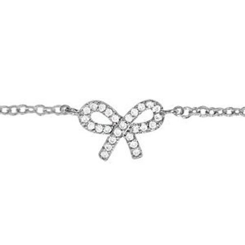 Chaîne Cheville Argent Rhodié Motif Noeud Oxydes Blancs Sertis 23+2cm