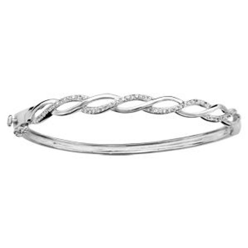 Bracelet Argent Rhodié Jonc Tressé Oxydes Blancs Sertis