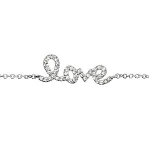 Bracelet Argent Rhodié Love Oxydes Blancs Sertis 16+2cm