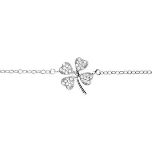 Bracelet Argent Rhodié Trèfle Oxydes Micro-Sertis 16+2cm