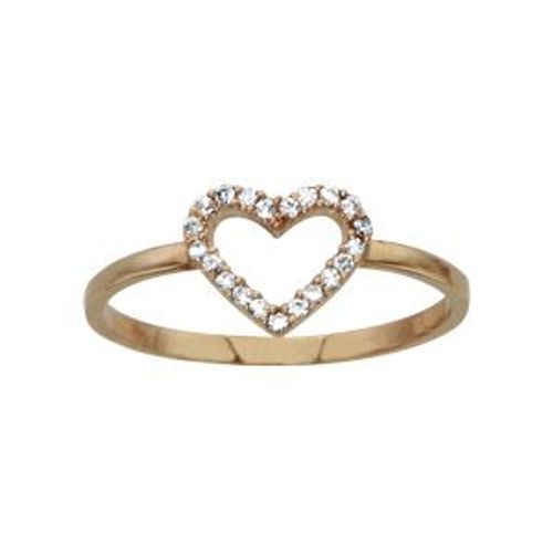Bague Plaqué Or Forme Coeur Ajouré Oxydes Blancs Sertis