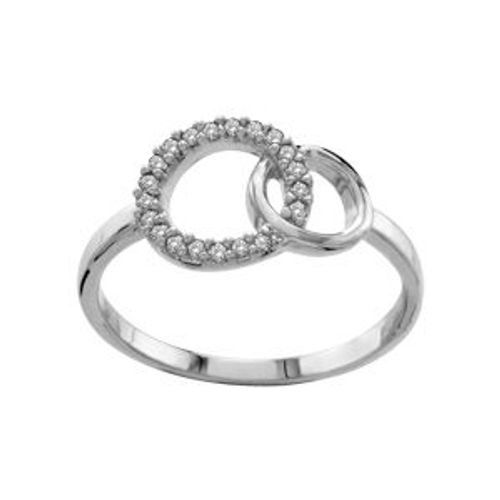 Bague Argent Rhodié Double Cercle Entrelacé Pierres Blanches