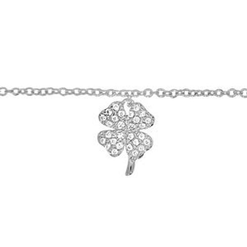 Chaîne Cheville Argent Rhodié Motif Trèfle Oxydes Blancs Sertis 23+2cm