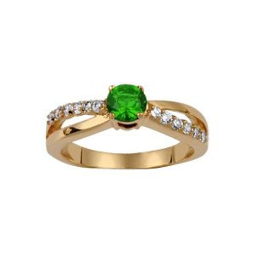 Bague Plaqué Or Croisée Pierre Centrale Verte Et Pierres Blanches Serties