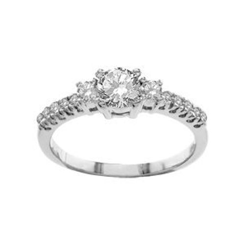 Bague Argent Rhodié Solitaire Pierres Blanches