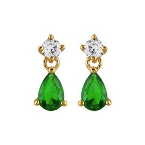 Boucles D'oreille Plaqué Or Tige Pierre Goutte Pendante Verte