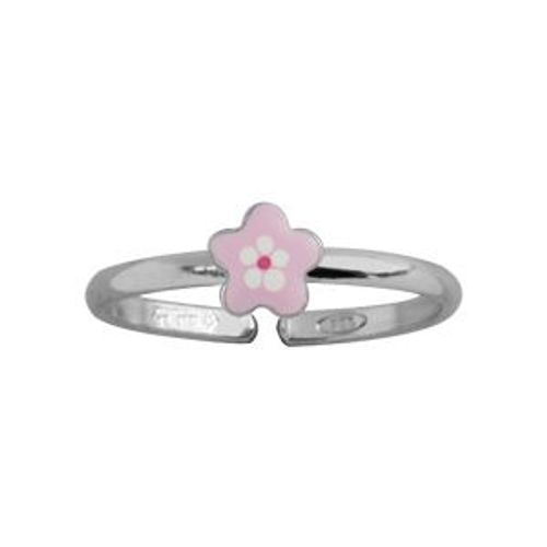 Bague Argent Rhodié Enfant Fleur Rose Réglable