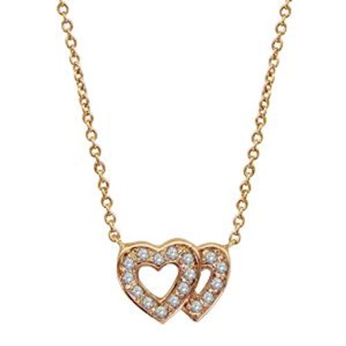 Collier Plaqué Or Double Coeur Ajouré Contour Pierres Blanches 40+2+2cm
