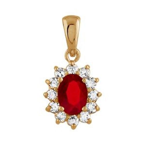 Petit Pendentif Plaqué Or Royal Pierre Rouge Avec Contour Pierres Blanches