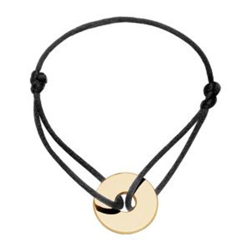 Bracelet Cordon Noir Coulissant Motif Rond Percé Plaqué Or