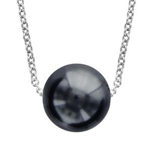 Collier Argent Rhodié Perle Grise 40+4cm