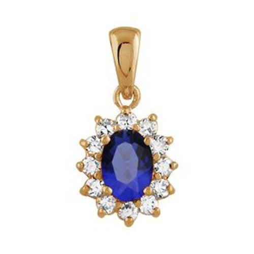 Petit Pendentif Plaqué Or Royal Pierre Bleue Avec Contour Pierres Blanches