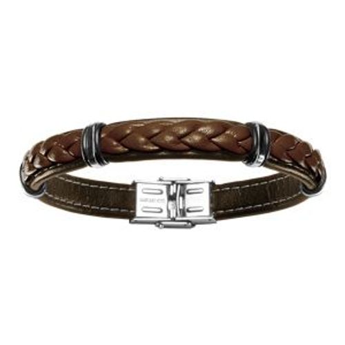 Bracelet Acier Et Cuir Bovin Marron Modèle Homme 20cm