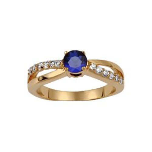 Bague Plaqué Or Croisée Pierre Centrale Bleue Et Pierres Blanches Serties