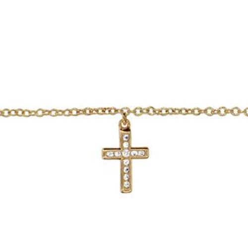 Chaîne Cheville Plaqué Or Croix Oxydes Blancs Sertis 23+2cm