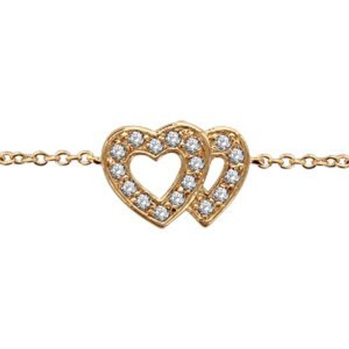 Bracelet Plaqué Or Double Coeur Ajouré Contour Pierres Blanches 16+2cm