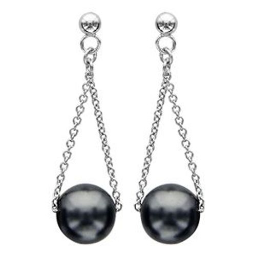 Boucles D'oreille Tige Argent Rhodié Pendante Perle Grise
