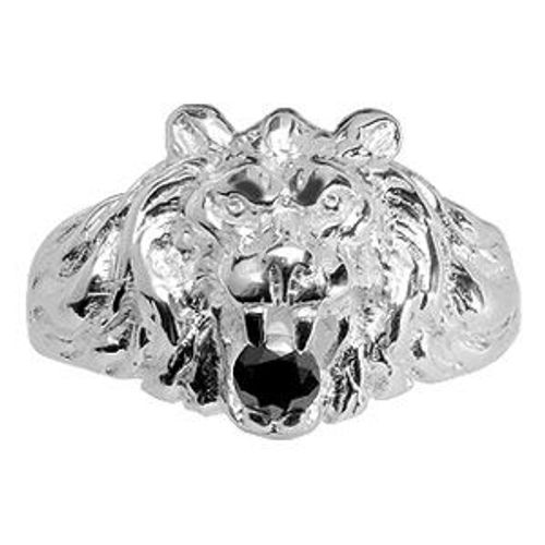 Chevaliere Lion Argent Et Pierre Oxyde Noire - Gros Modèle