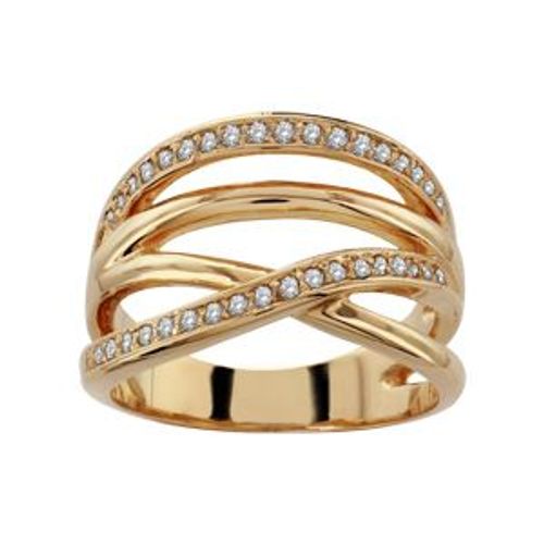 Bague Plaqué Or Large Croisée Pierres Blanches