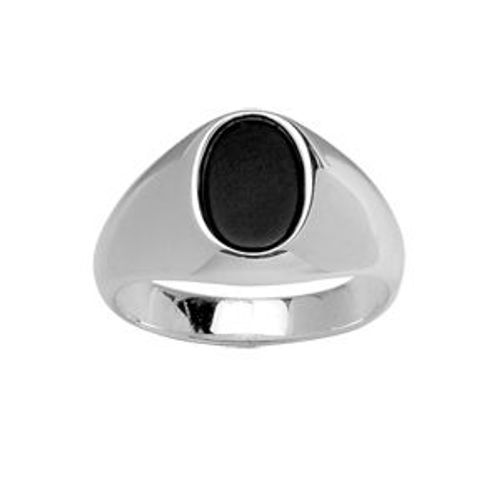 Bague Argent Façon Chevalière Et Plateau Ovale Noir